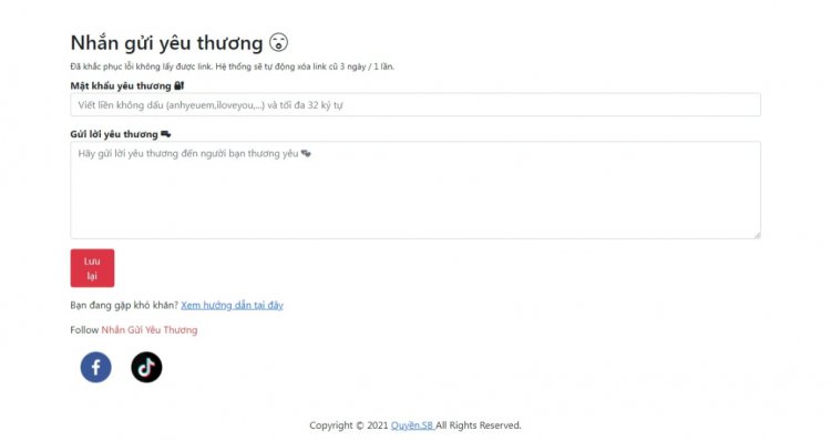 Share code website gửi lời nhắn yêu thương